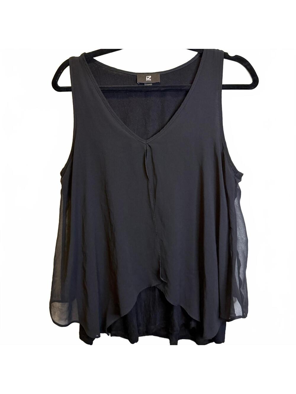 IZ Byer Large Black Layered Chiffon V Neck Sleeveless Blouse